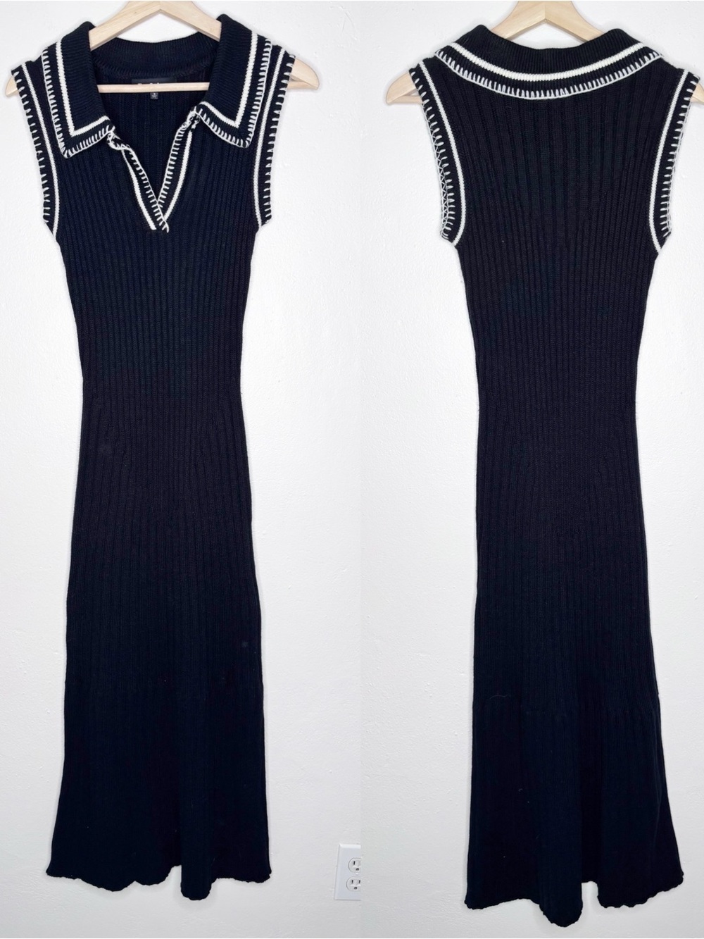 En Saison Granger Sleeveless Collared Black Knit Midi Dress Size S EUC - Picture 4 of 14
